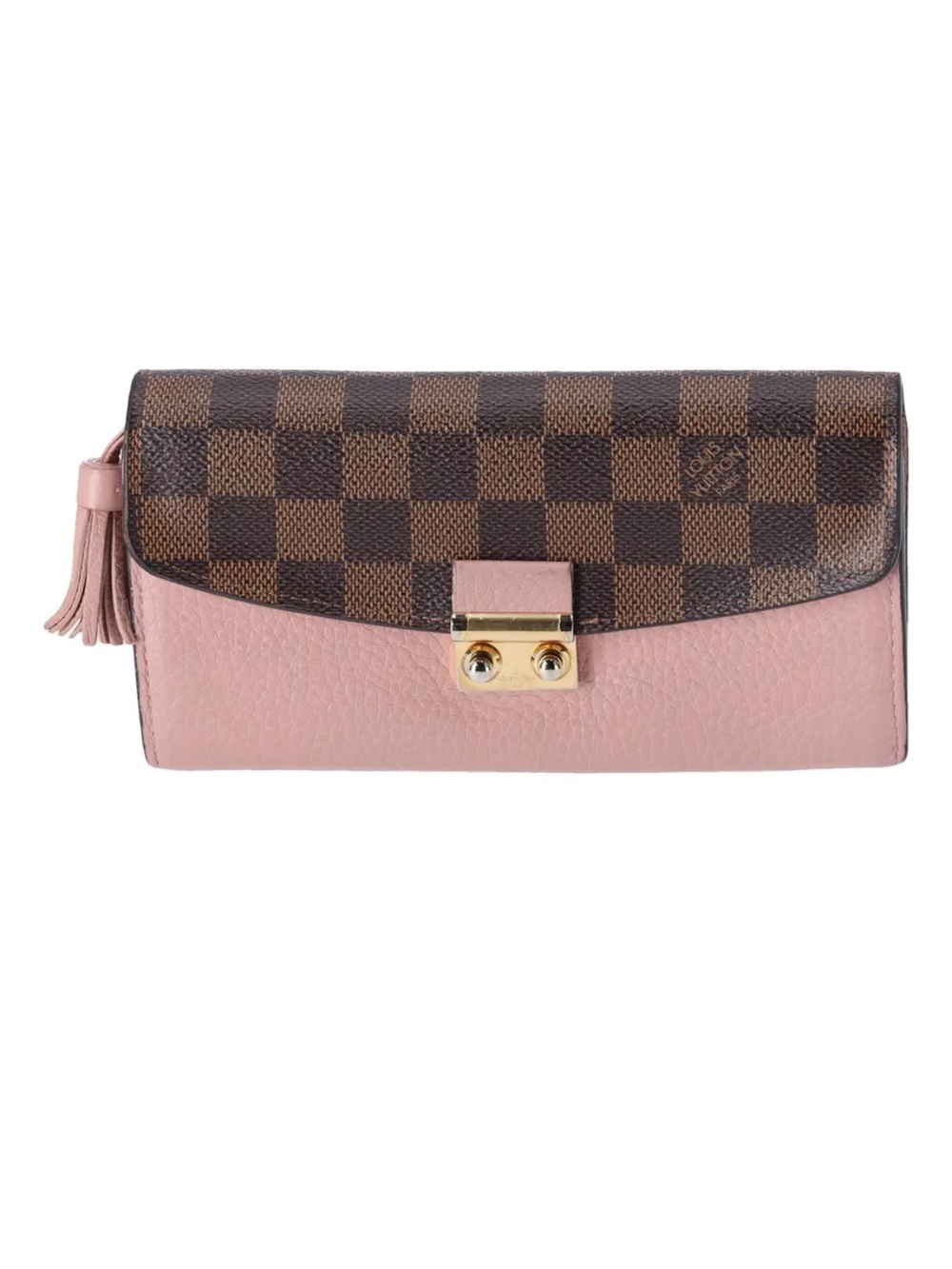 Louis Vuitton Brown Damier and Pink Leather Flap Wallet with Tassel